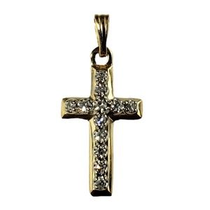 Vintage 14 Karat Yellow Gold Diamond Cross Pendant #13562